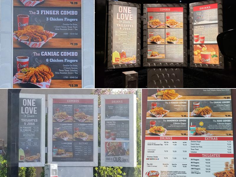 Raising Cane's Chicken Fingers Menu