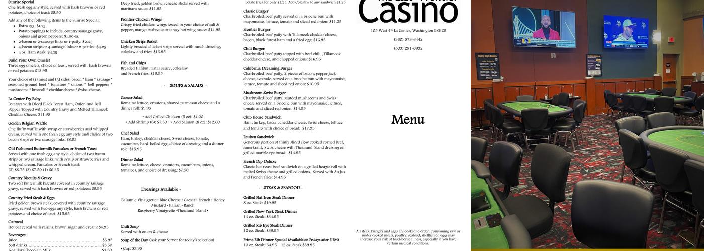 The Last Frontier Poker Room Menu