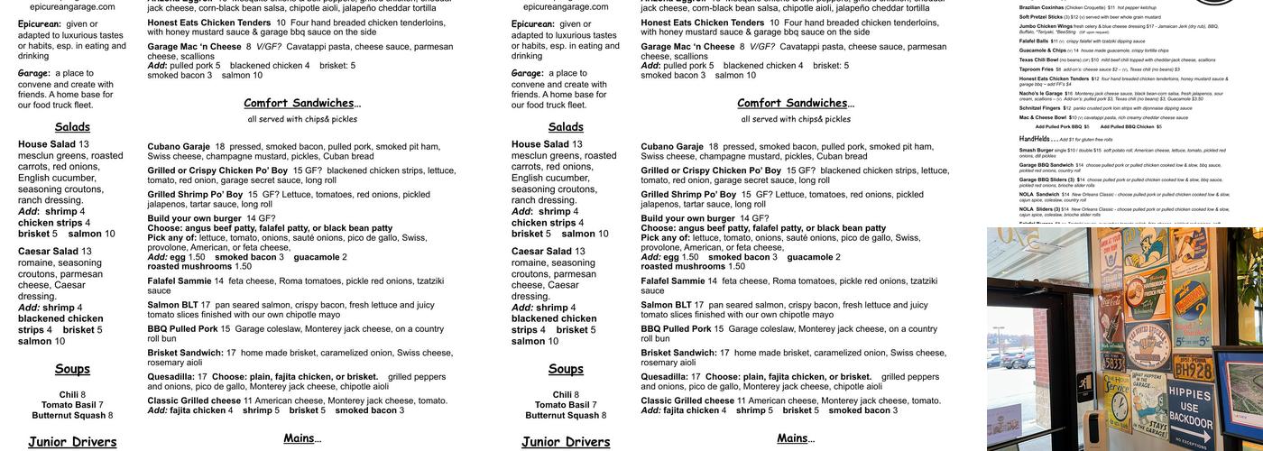 Epicurean Garage Menu