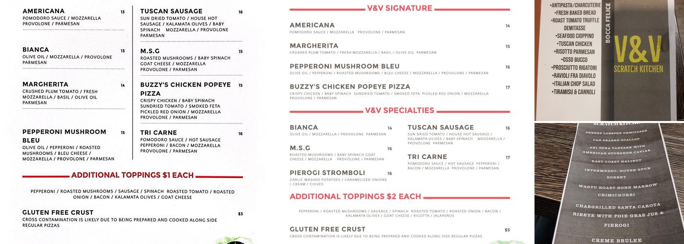 V&V Scratch Kitchen Menu