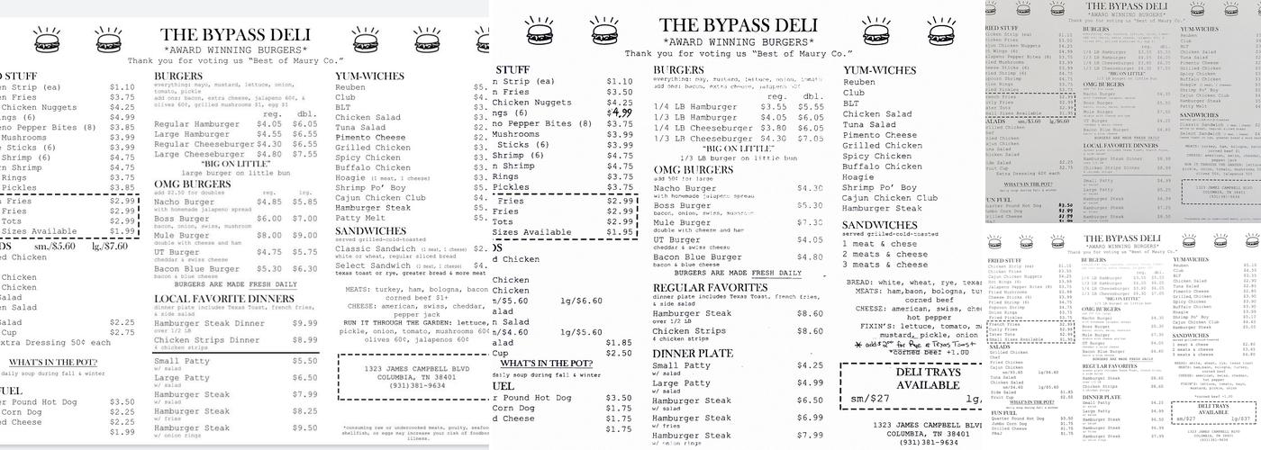By-Pass Deli Menu