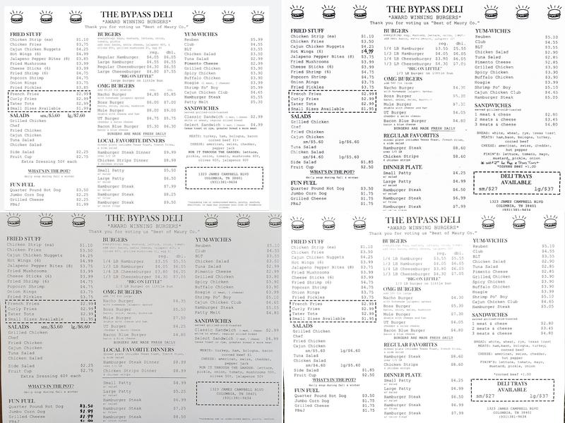 By-Pass Deli Menu