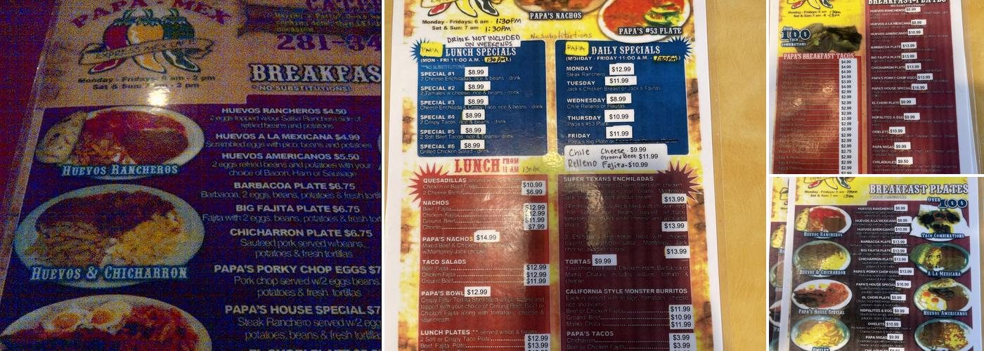 Papa Mex Menu