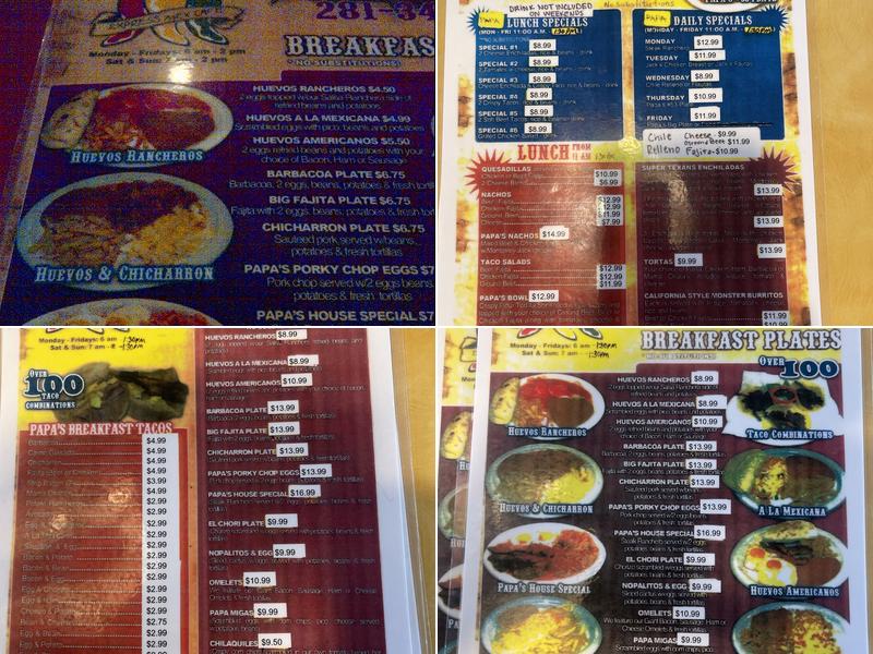 Papa Mex Menu