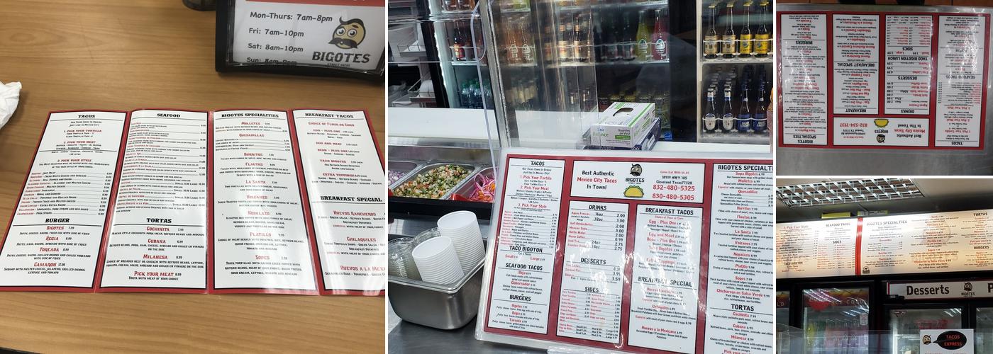 Bigotes Street Tacos Menu