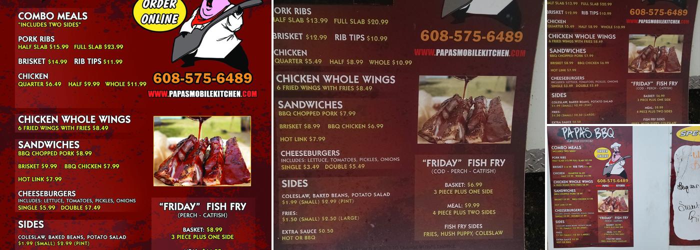 PAPAs BBQ Menu