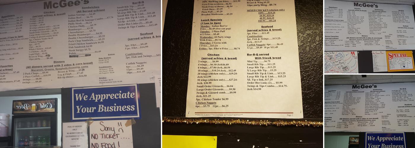 McGee's Chicken Menu
