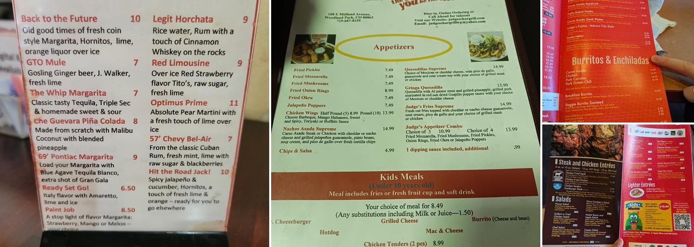 Judge's Char-Grill Menu