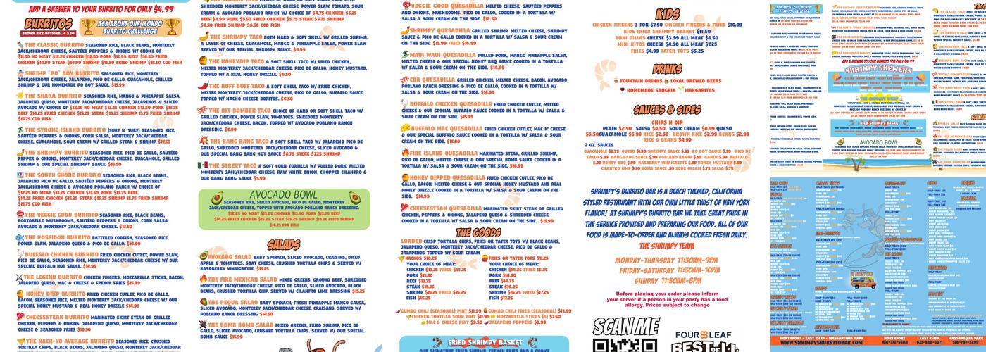 Shrimpy's Burrito Bar - Massapequa Park Menu