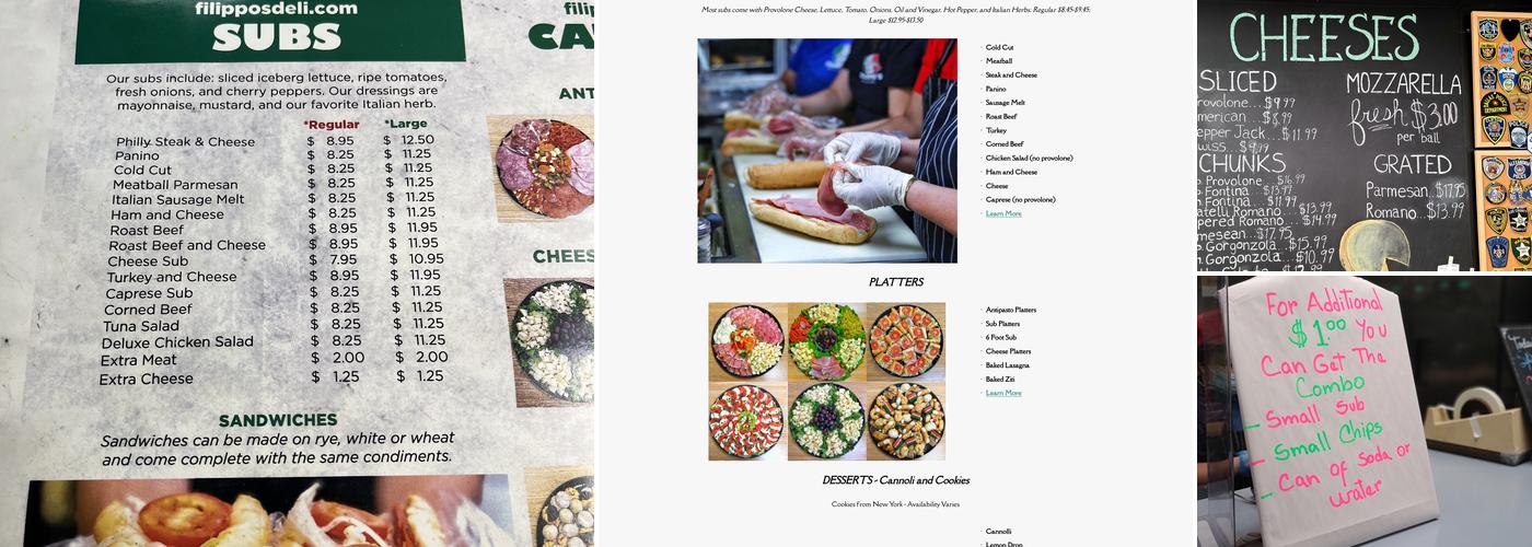 Filippo's Italian Specialties Menu