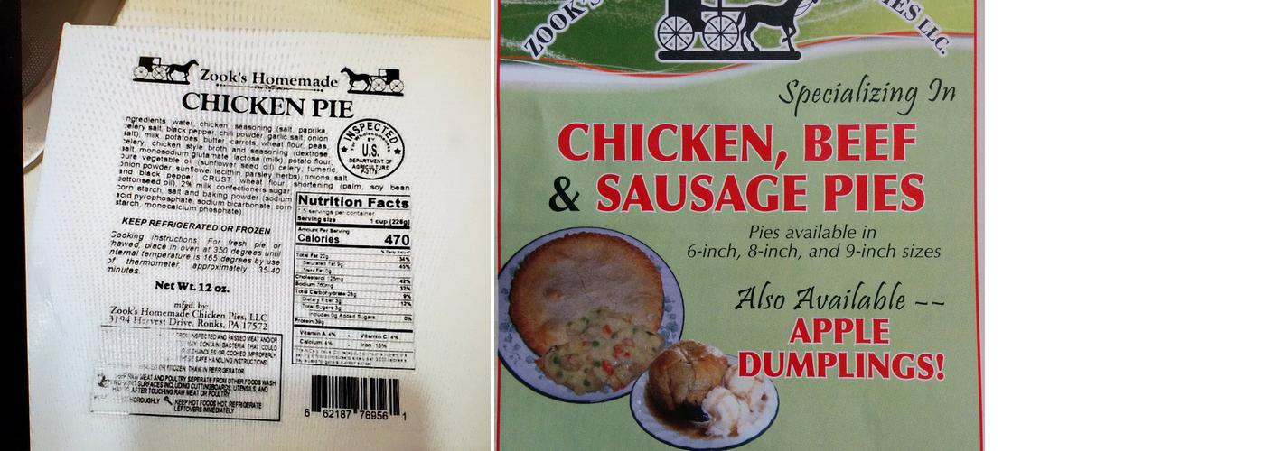 Zook's Homemade Chicken Pies Menu