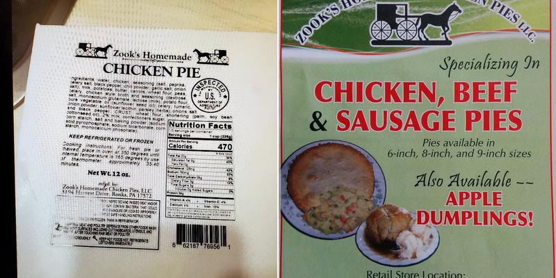 Zook's Homemade Chicken Pies Menu