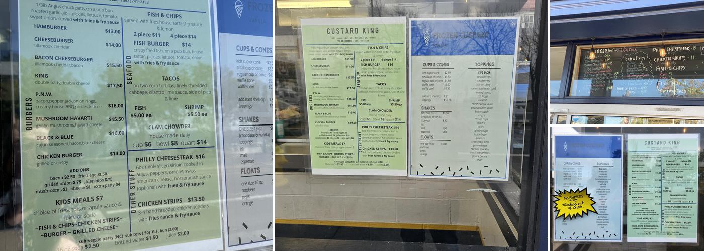 Custard King Menu