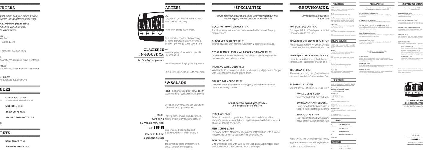 Lake Chelan Brewery Menu