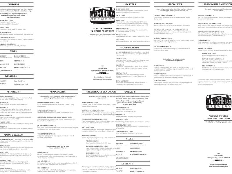 Lake Chelan Brewery Menu