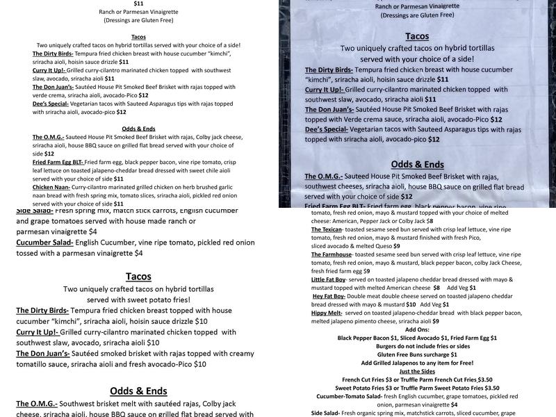 local eats craft food Menu