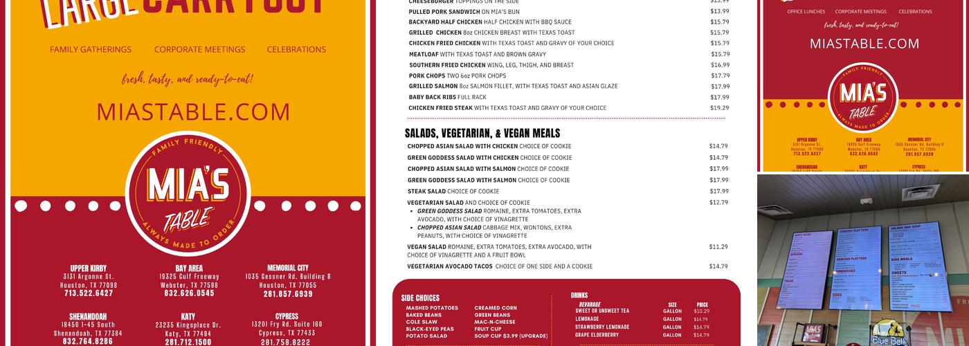 Mia's Table Menu