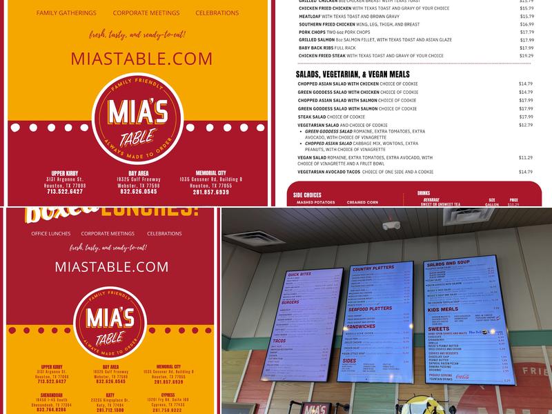 Mia's Table Menu