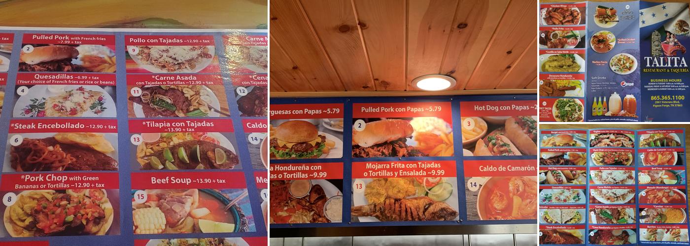 Talitas Restaurant Menu