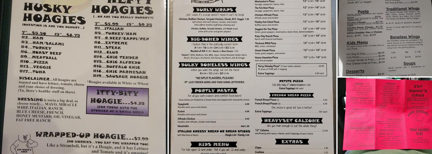 Fat Monn's Grub Menu