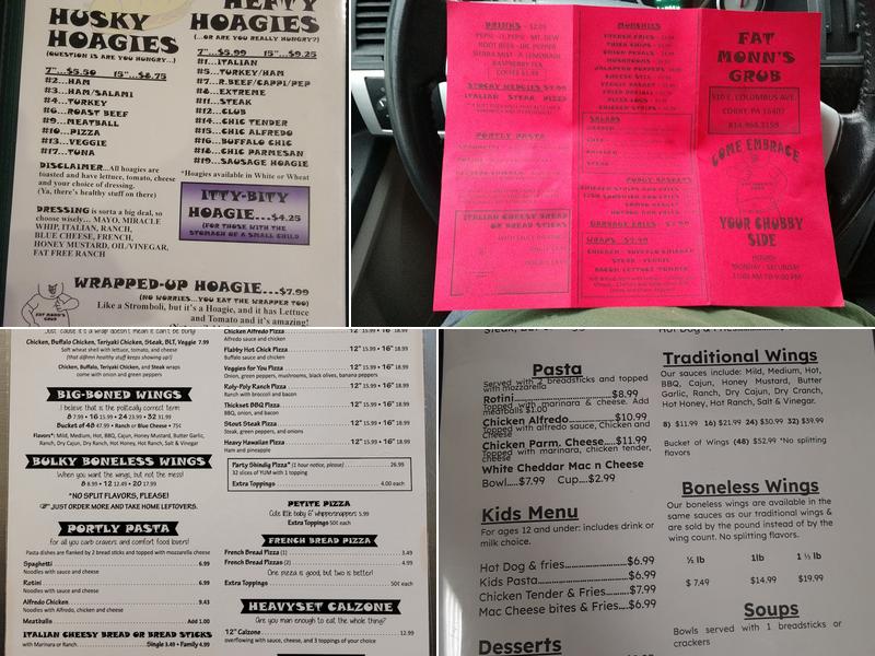 Fat Monn's Grub Menu