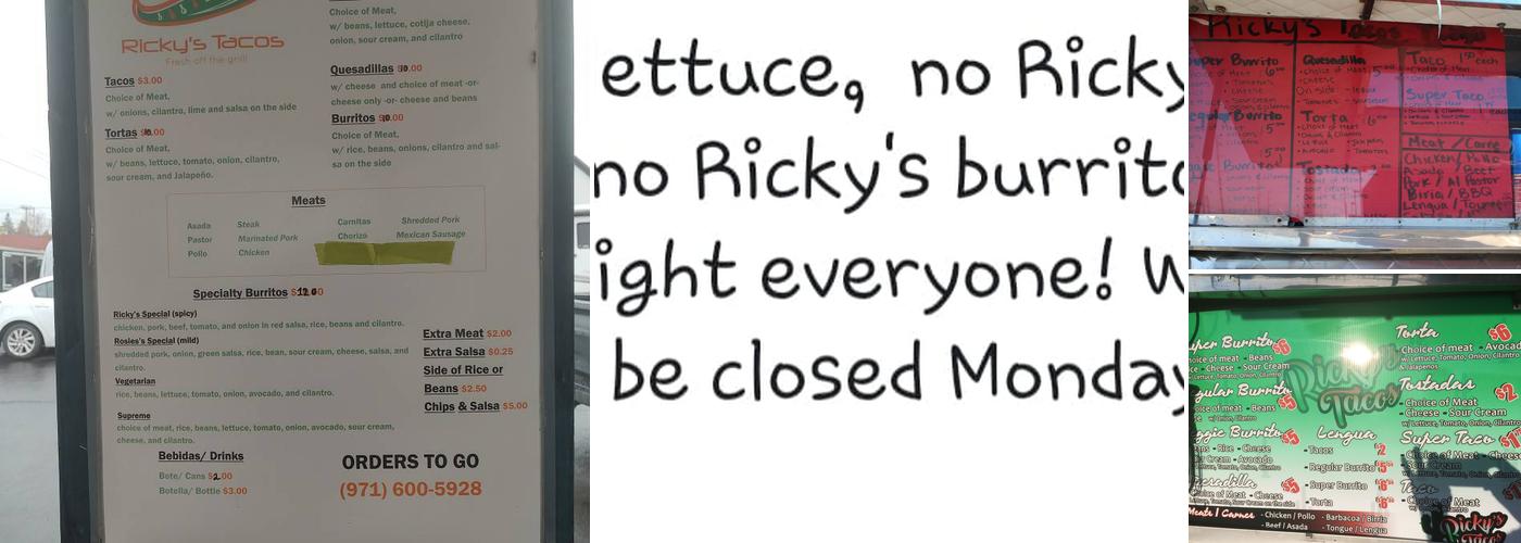 Ricky's Tacos Menu