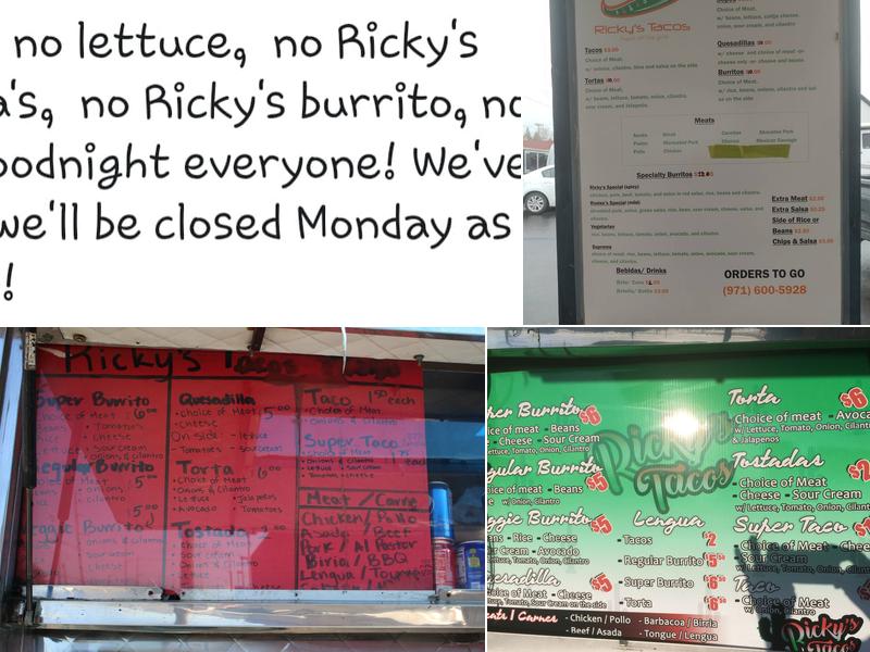 Ricky's Tacos Menu