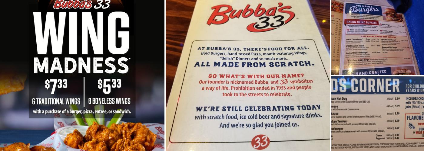 Bubba's 33 Menu