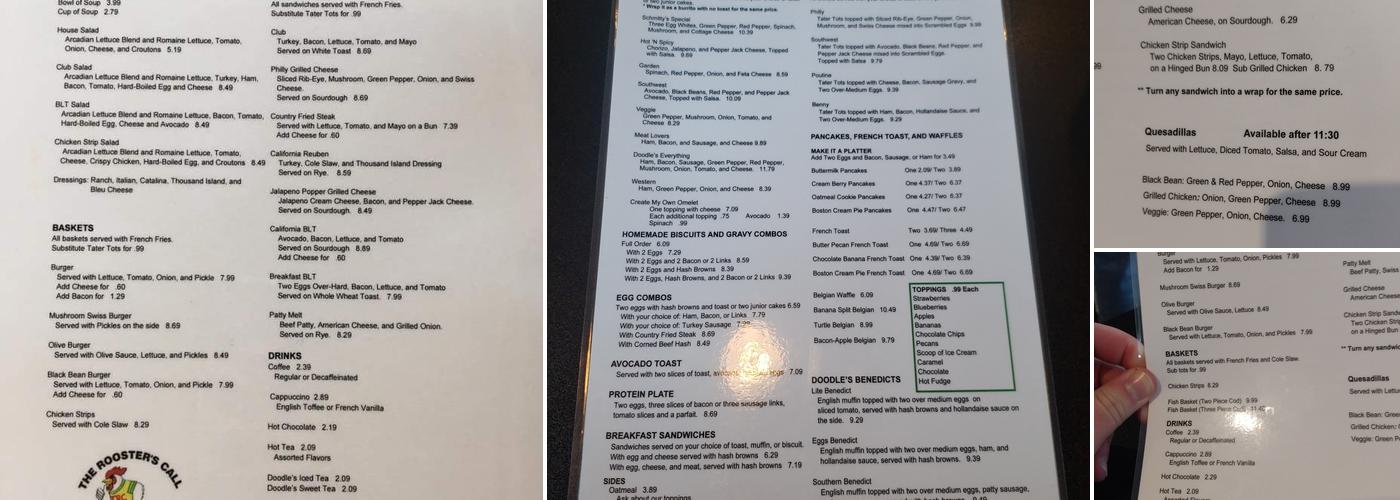 The Rooster's Call Menu