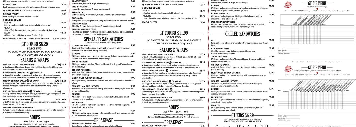Grand Traverse Pie Company Menu
