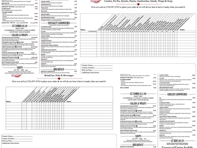 Grand Traverse Pie Company Menu
