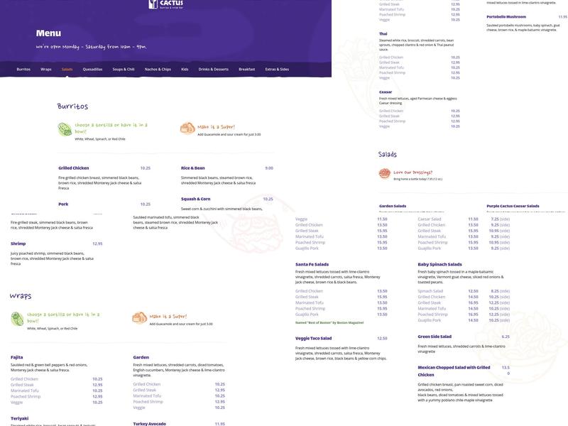 The Purple Cactus Menu