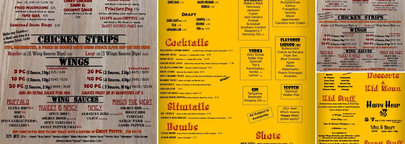 Springs Wings SW Menu
