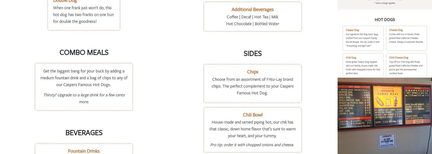 Caspers Hot Dogs Foothill Menu