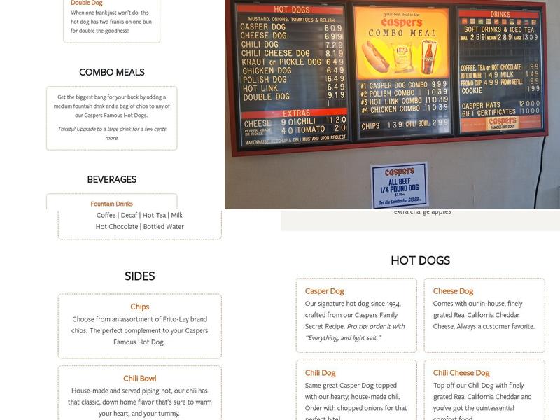 Caspers Hot Dogs Foothill Menu
