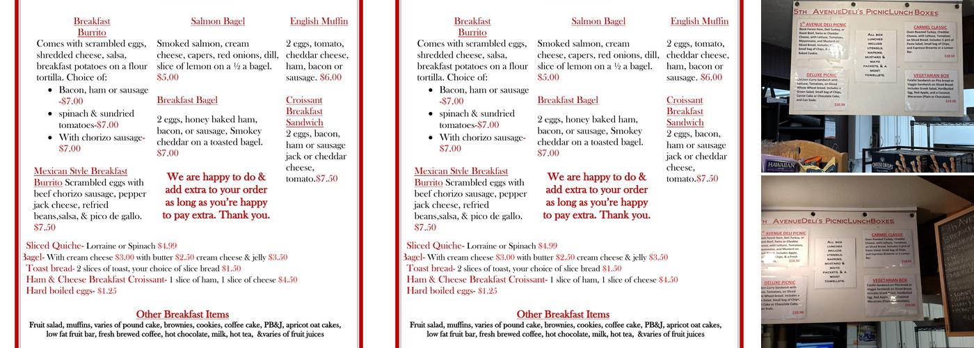 5th Avenue Deli & Catering Co Menu