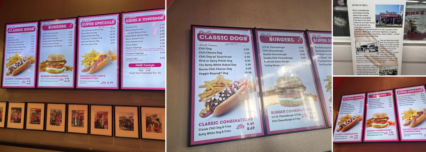 Pink's Hot Dog Menu