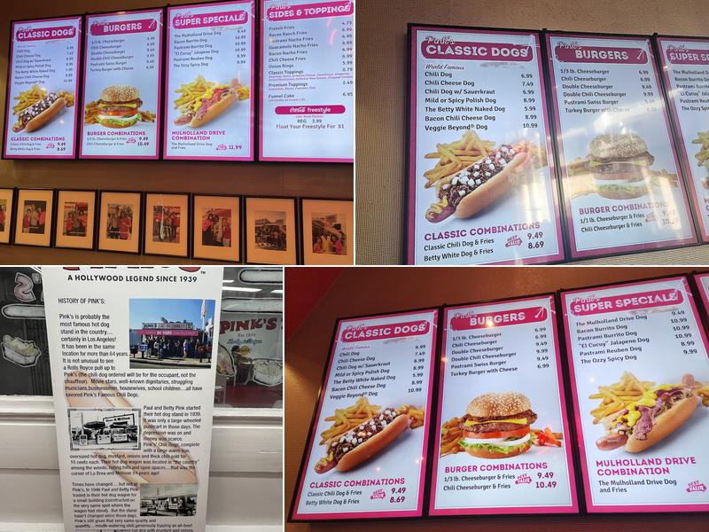 Pink's Hot Dog Menu