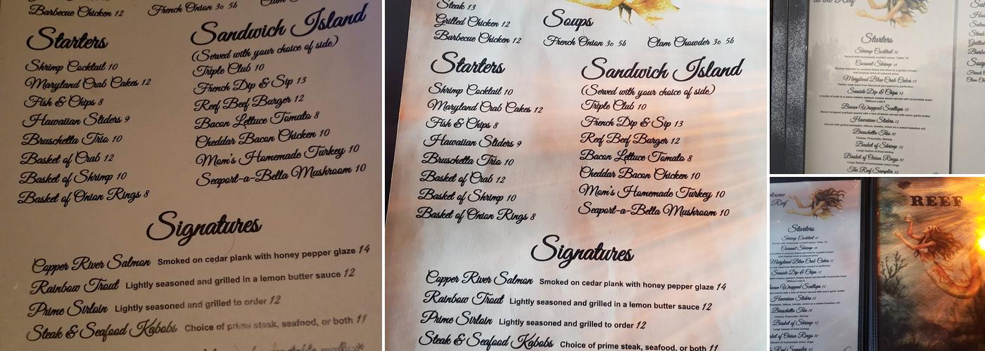 The Reef Menu