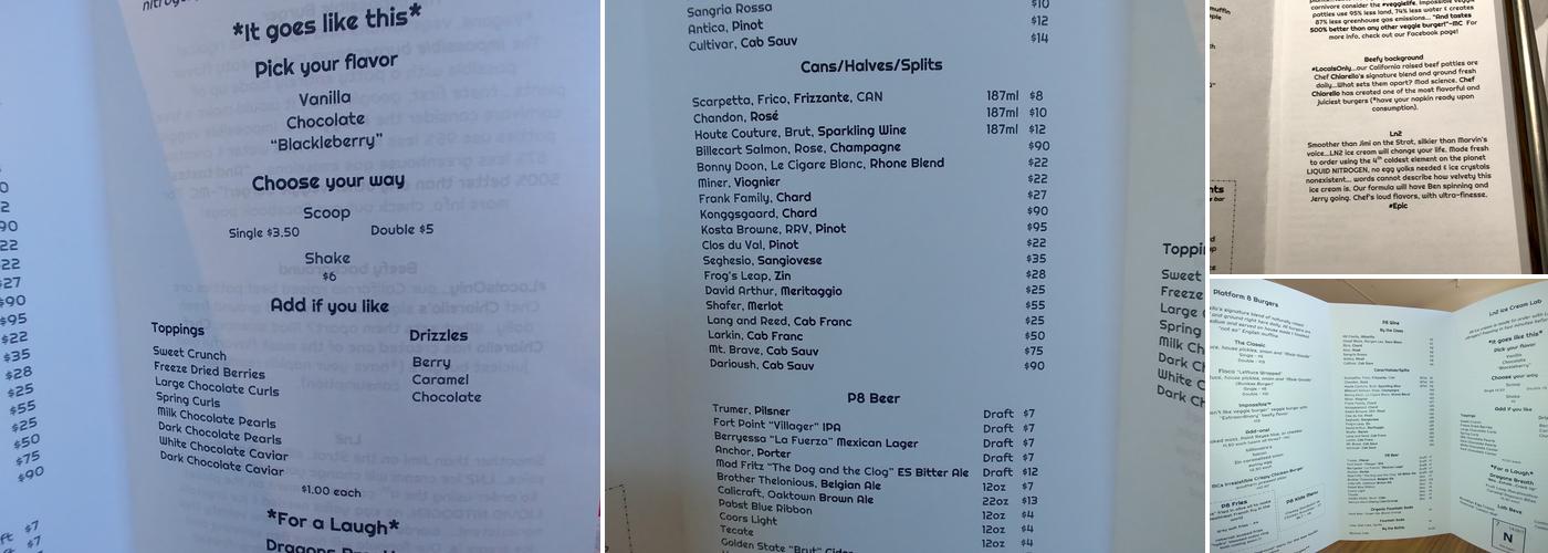 Platform No. 8 Menu