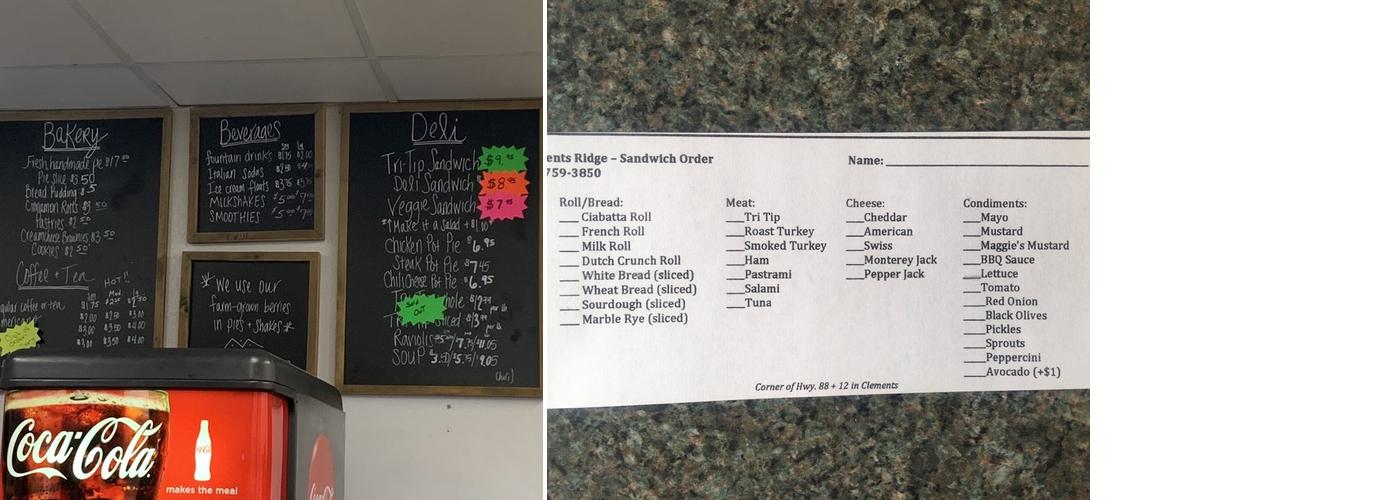 Mike Clements Ridge Produce and Bakery Menu