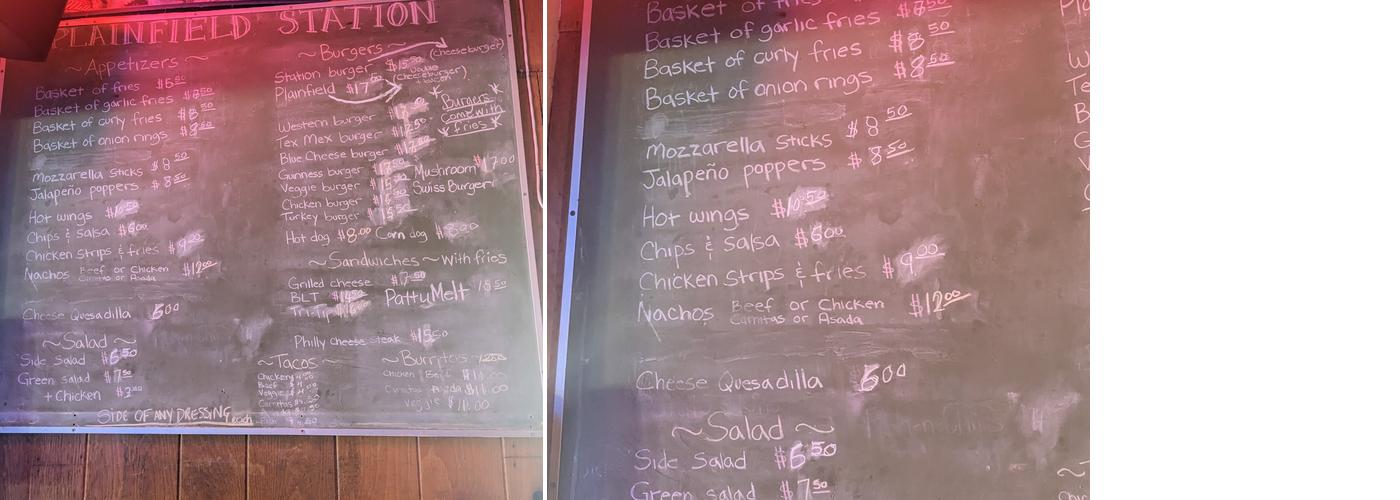 Plainfield Station Menu