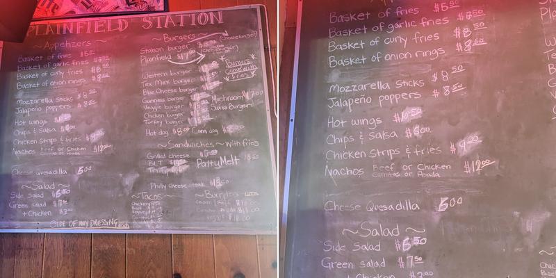 Plainfield Station Menu