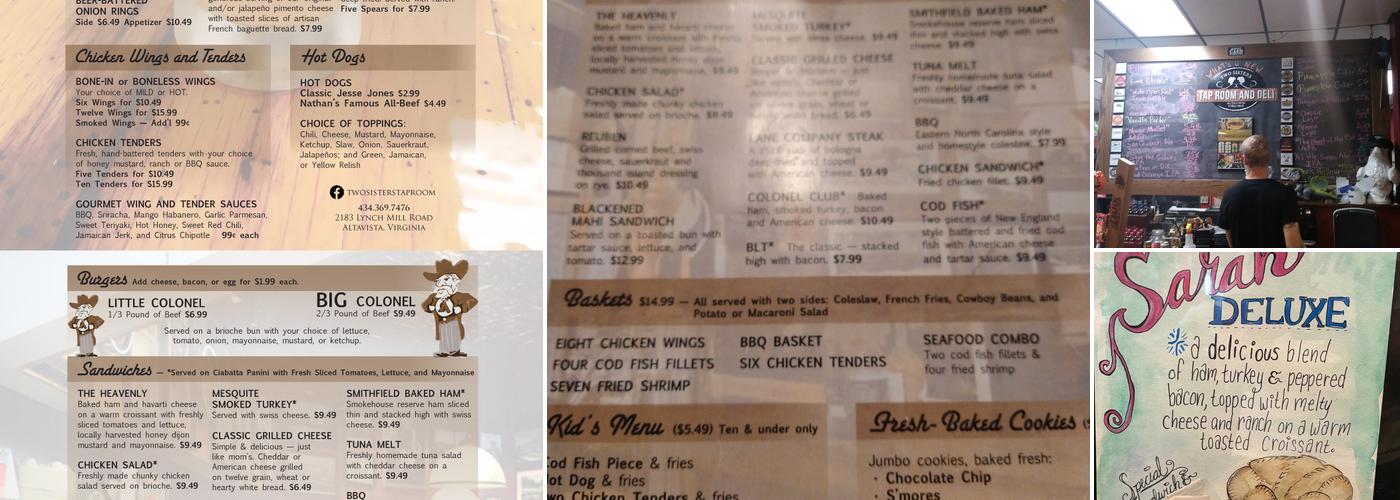 Two Sisters Tap Room and Deli Menu