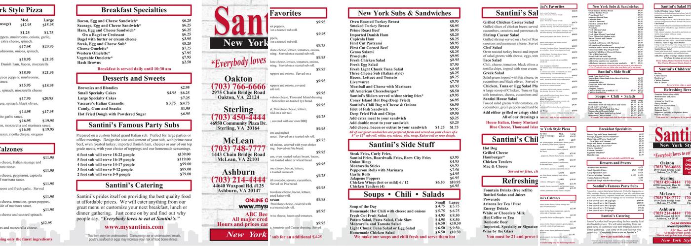 Santini's New York Style Deli - Sterling Menu