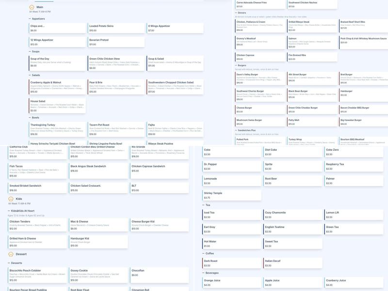 Dave's Valley Grill Menu