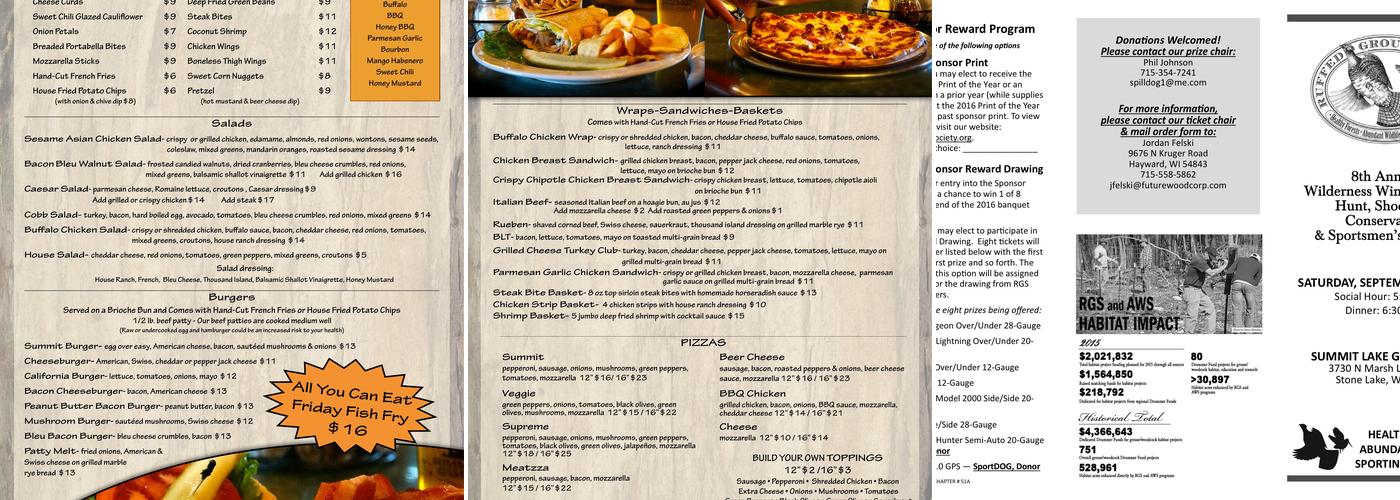 Summit Lake Game Farm Menu