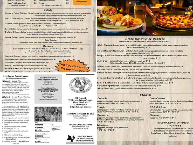 Summit Lake Game Farm Menu