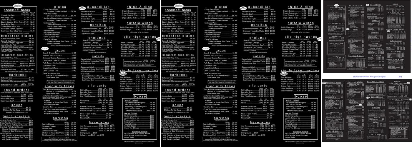 Chacho's Menu