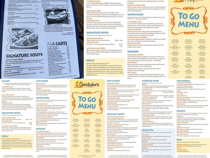 J. Christopher's Menu